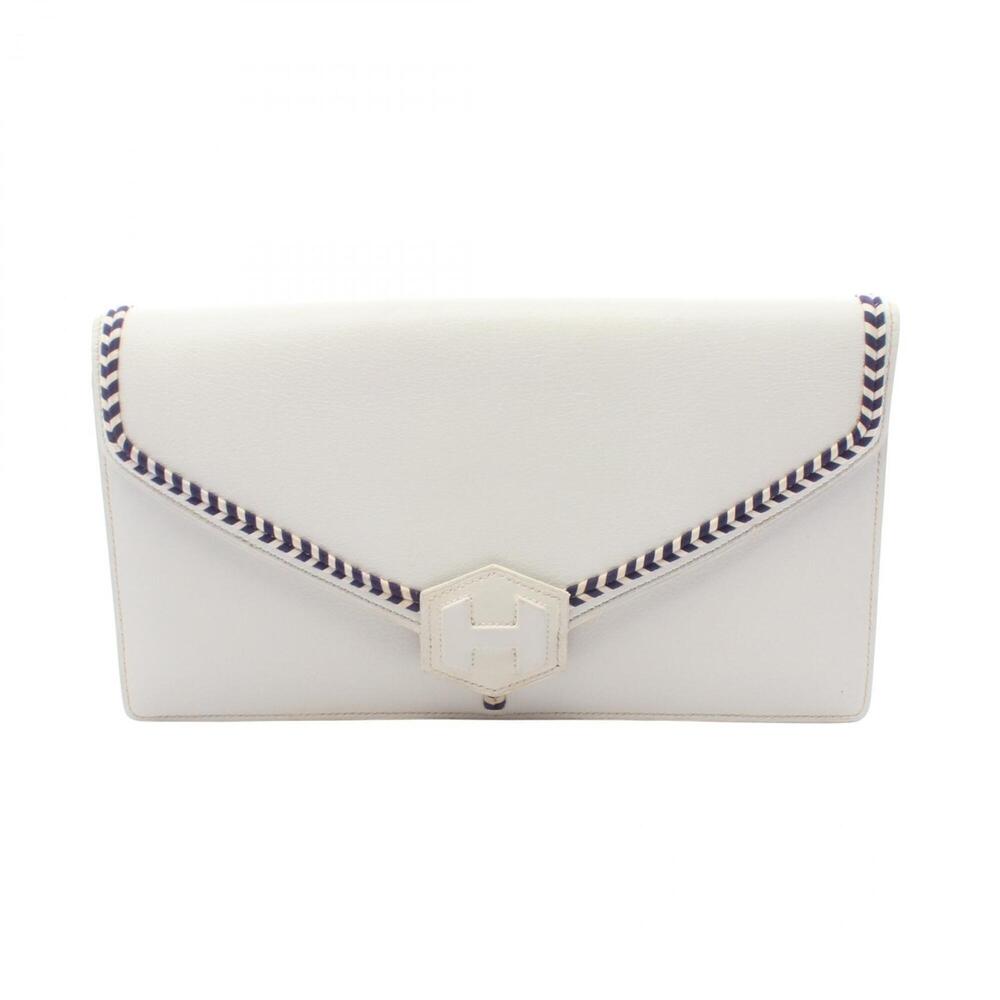 Hermes Vintage Second Bag Clutch Handbag Leather Women's White